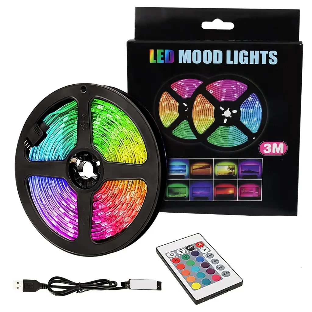 3M RGB LED STRIP LIGHTS, LED MOOD LIGHTS MULTIPLE COLOUR ( 3 metre)